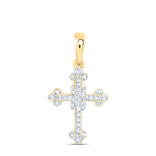 10K Yellow Or White Gold 1/10Ctw Natural Diamond Fashion Cross Pendant