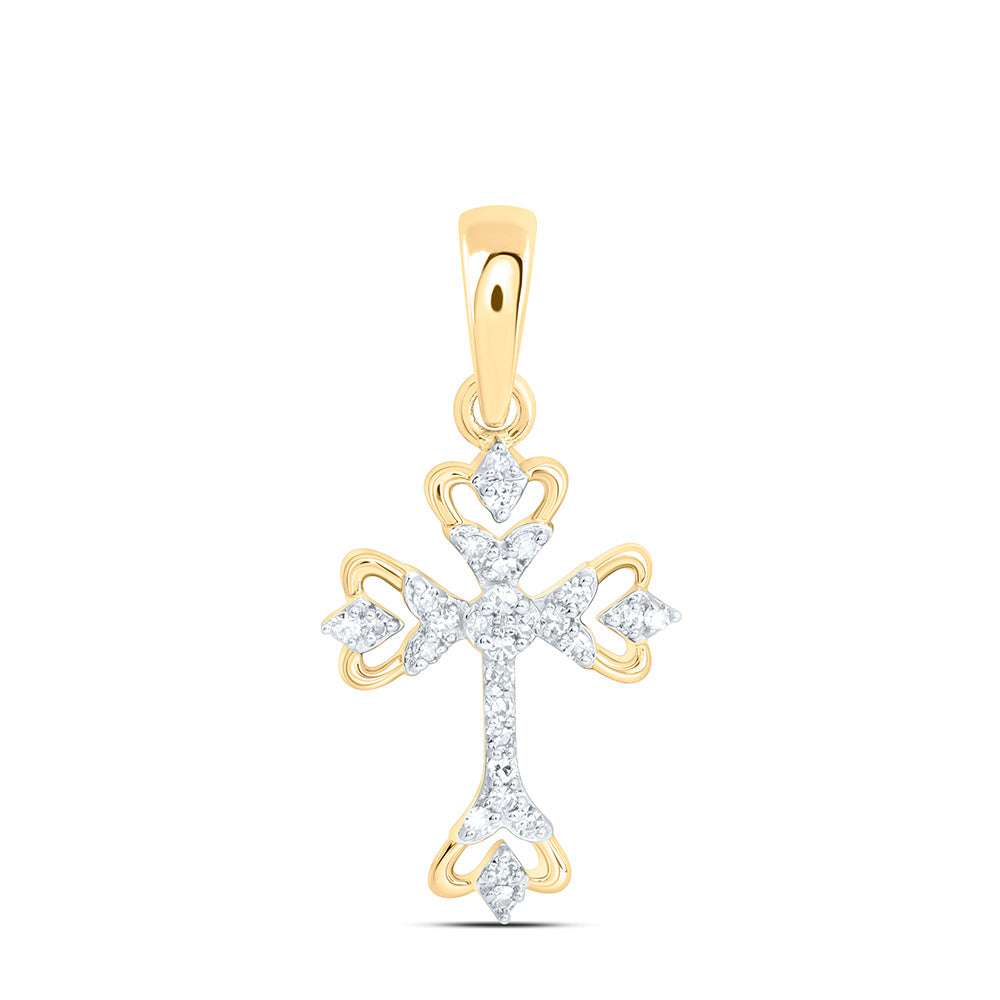 10K Yellow Or White Gold 1/12Ctw Natural Diamond Gift Cross Pendant