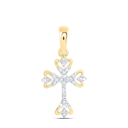 10K Yellow Or White Gold 1/12Ctw Natural Diamond Gift Cross Pendant