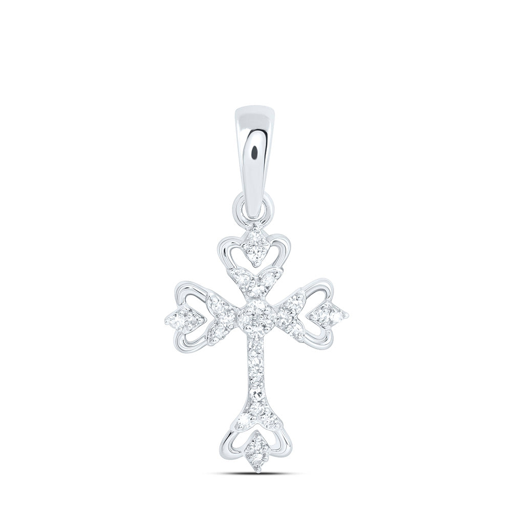 10K Yellow Or White Gold 1/12Ctw Natural Diamond Gift Cross Pendant
