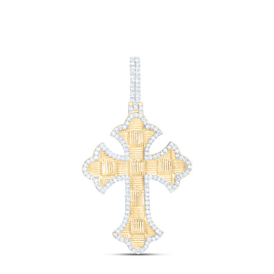10K Yellow Gold 1/2Ctw Natural Diamond Cross Mens Charm
