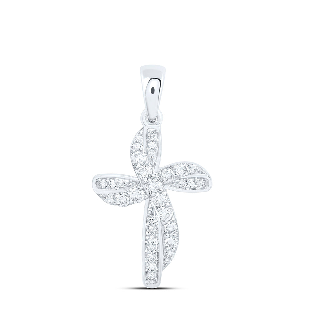 10K Yellow Or White Gold 1/4Ctw Natural Diamond Fashion Cross Pendant