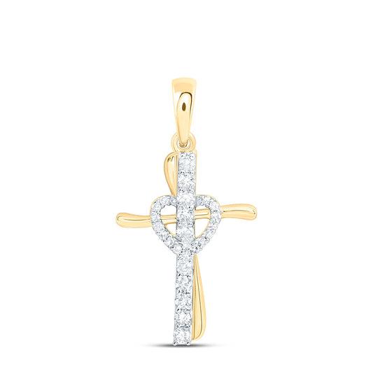 10K Yellow Gold 1/5Ctw Natural Diamond Fashion Heart Cross Pendant