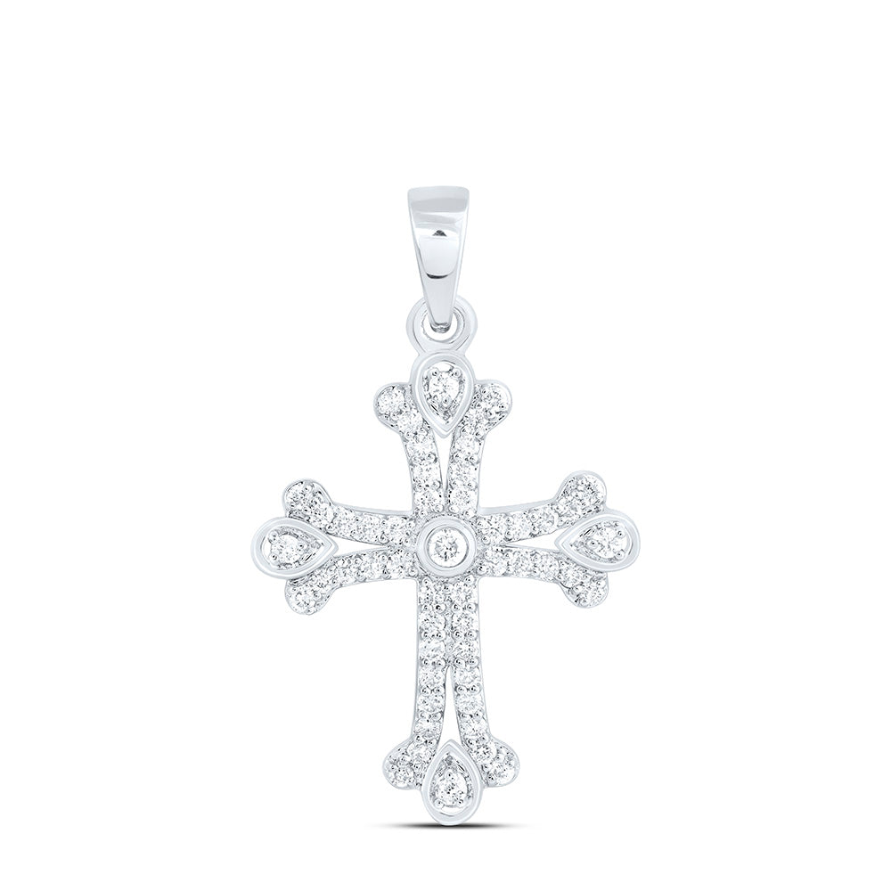 10K Yellow Or White Gold 1/4Ctw Natural Diamond Cn Fashion Cross Pendant