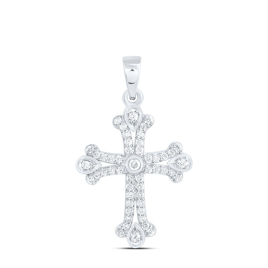 10K Yellow Or White Gold 1/4Ctw Natural Diamond Cn Fashion Cross Pendant