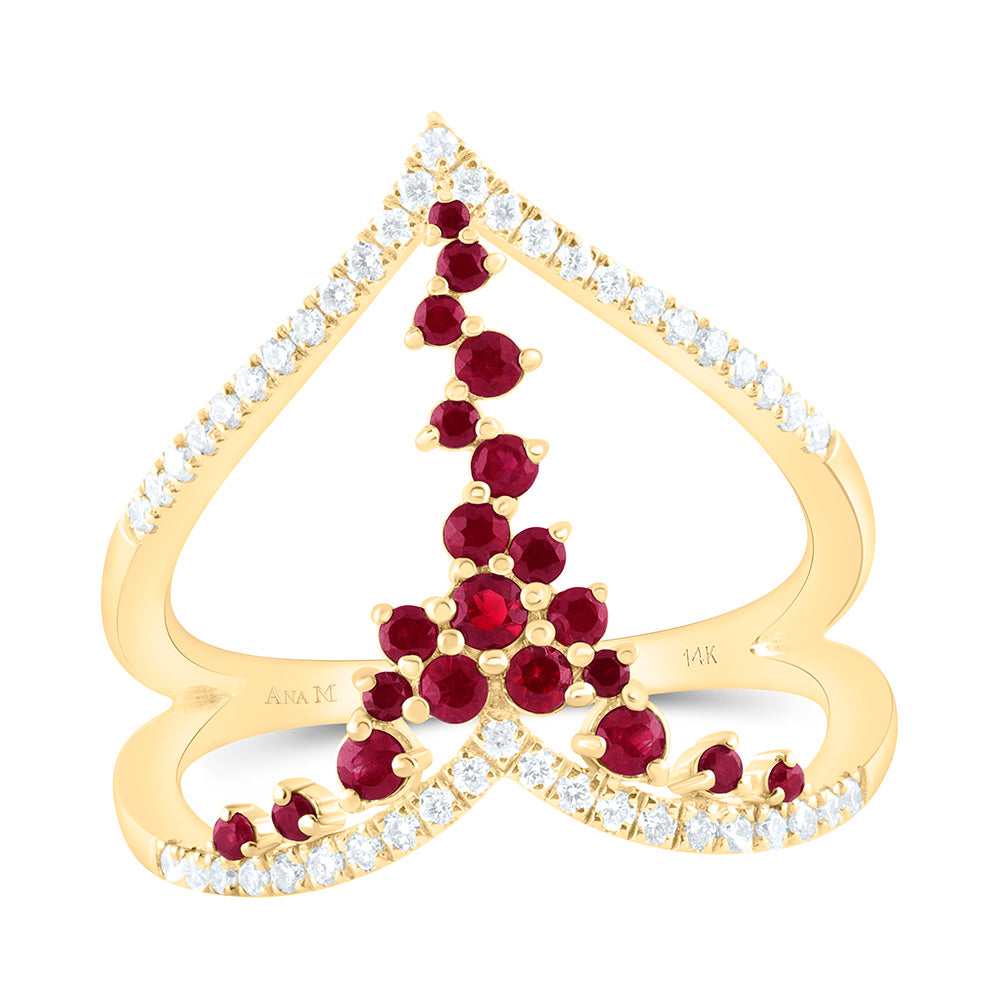 14K Yellow Gold 1/4Ctw Natural Diamond Ana M 3/8Ct Ruby Natural Gem Ring