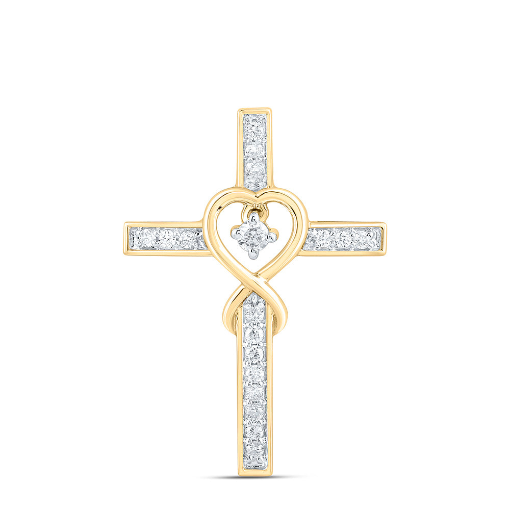10K Yellow Or White Gold 1/10Ctw Natural Diamond Cn Fashion Heart Cross Pendant