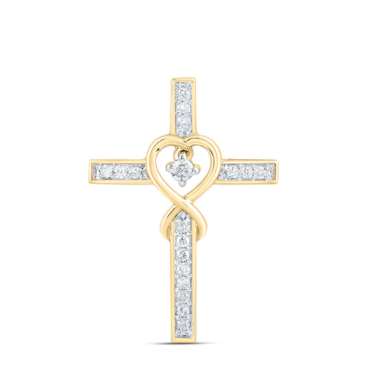 10K Yellow Or White Gold 1/10Ctw Natural Diamond Cn Fashion Heart Cross Pendant