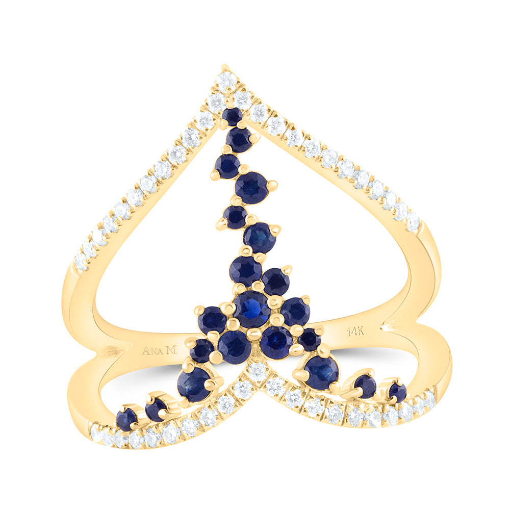 14K Yellow Gold 1/4Ctw Natural Diamond Ana M 3/8Ct Ruby Natural Gem Ring