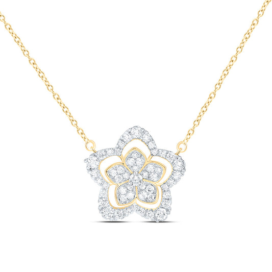 14K Yellow Or White Gold  7/8Ctw Natural Diamond Cn Fashion Flower Necklace (18 Inch)
