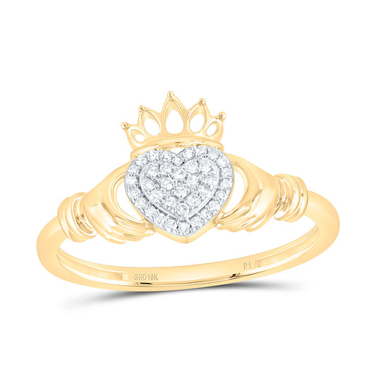 10K Yellow Gold 1/10Ctw Natural Diamond P1 Gift Crown Heart Ring