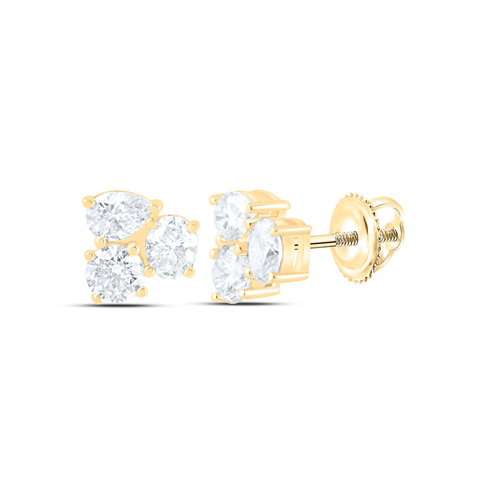 14K Yellow Or White Gold 1 1/2Ctw Natural Diamond I1 Ij 1/2Ct Center Round, 1/2Ct Center Pear, 1/2Ct Center Oval, 3 Stone Earring