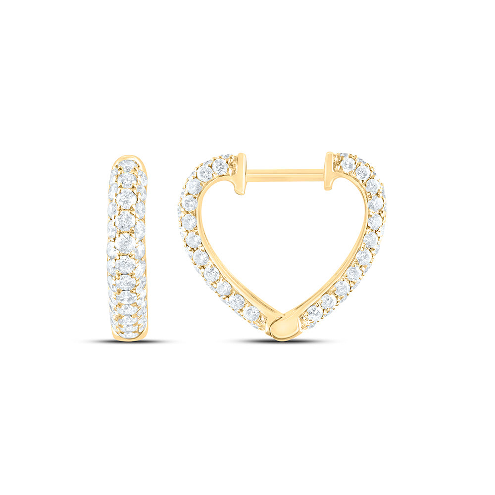 14K Yellow Or White Gold 1Ctw Natural Diamond Cn Fashion Heart Hoop Earring