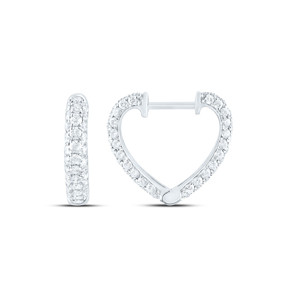 14K Yellow Or White Gold 1Ctw Natural Diamond Cn Fashion Heart Hoop Earring