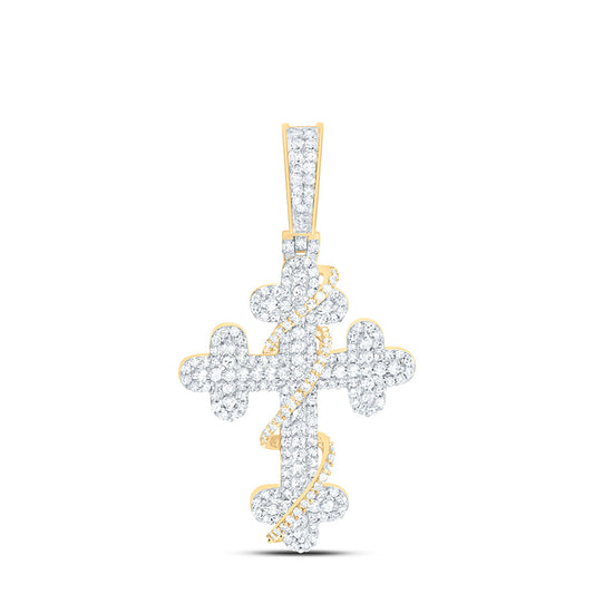 10K Yellow Gold 3/4Ctw Natural Diamond Cross Mens Charm