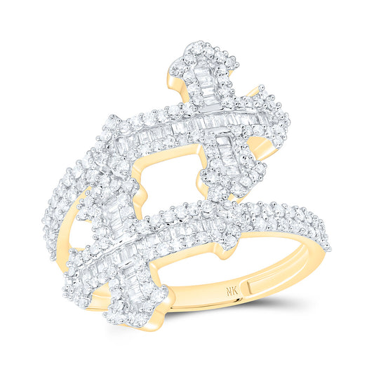 10K Yellow Gold 3/4Ctw Natural Diamond Fashion Cross Cuff Ring