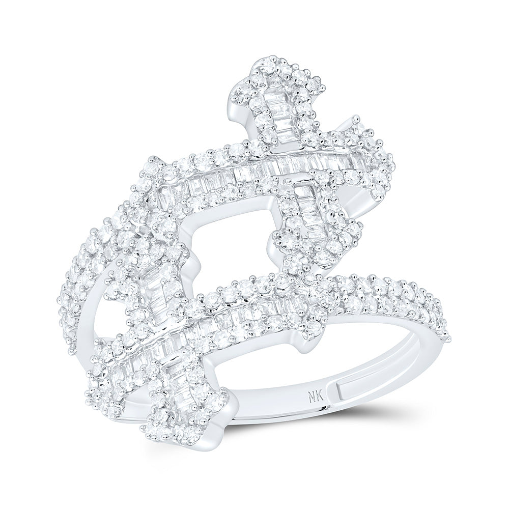 10K Yellow Gold 3/4Ctw Natural Diamond Fashion Cross Cuff Ring