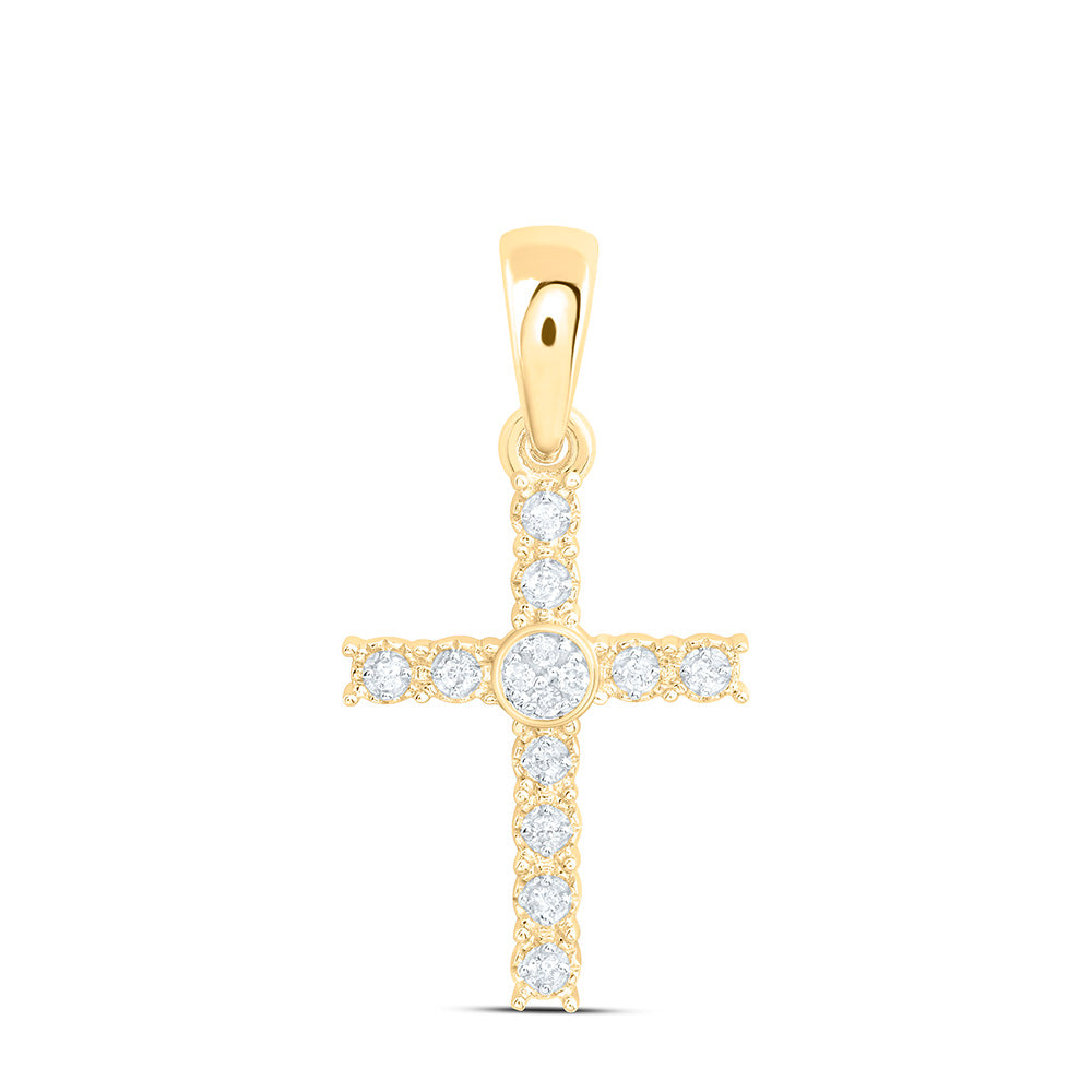 10K Yellow Or White Gold 1/20Ctw Natural Diamond Cn Gift Cross Pendant