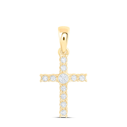 10K Yellow Or White Gold 1/20Ctw Natural Diamond Cn Gift Cross Pendant