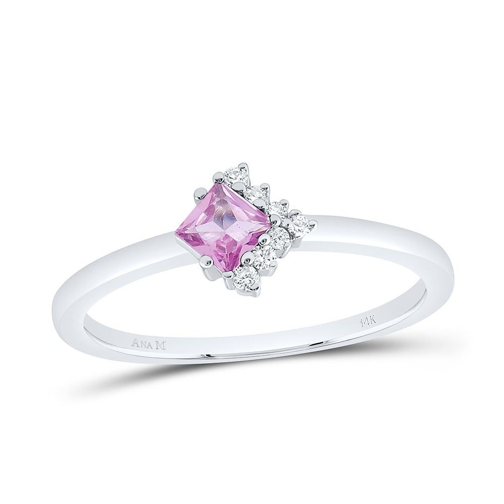 14K Yellow Gold 1/20Ctw Natural Diamond Ana M 3.50Mm Princess Pink Sapphire Natural Gem Ring