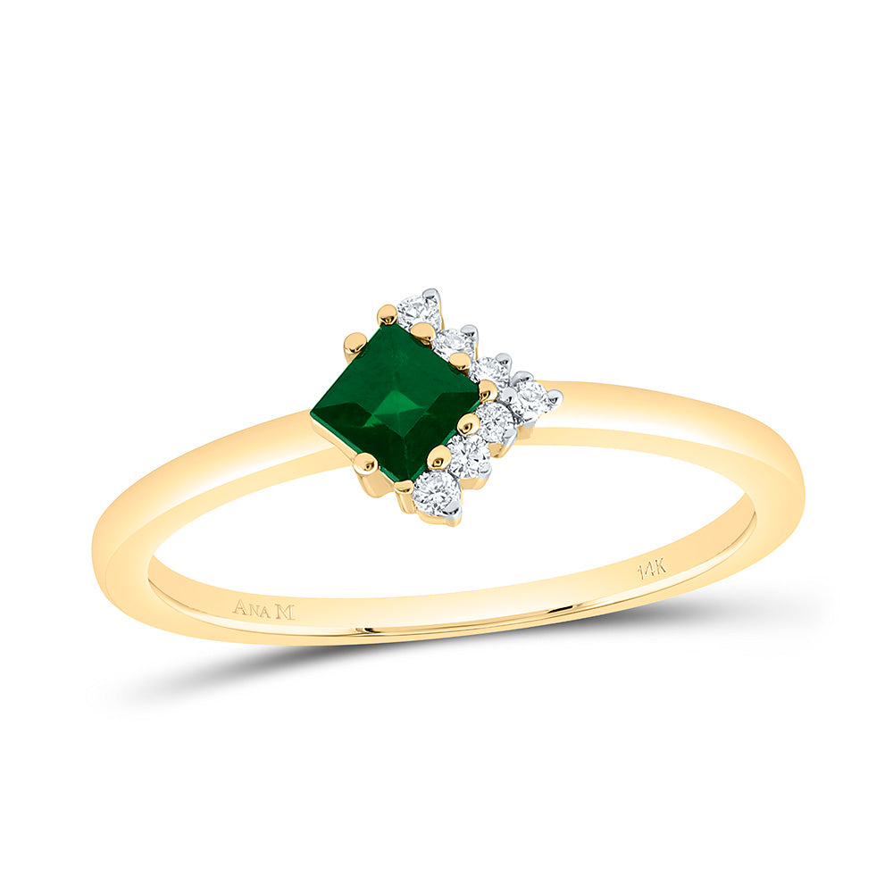 14K Yellow Gold 1/20Ctw Natural Diamond Ana M 3.50Mm Princess Pink Sapphire Natural Gem Ring