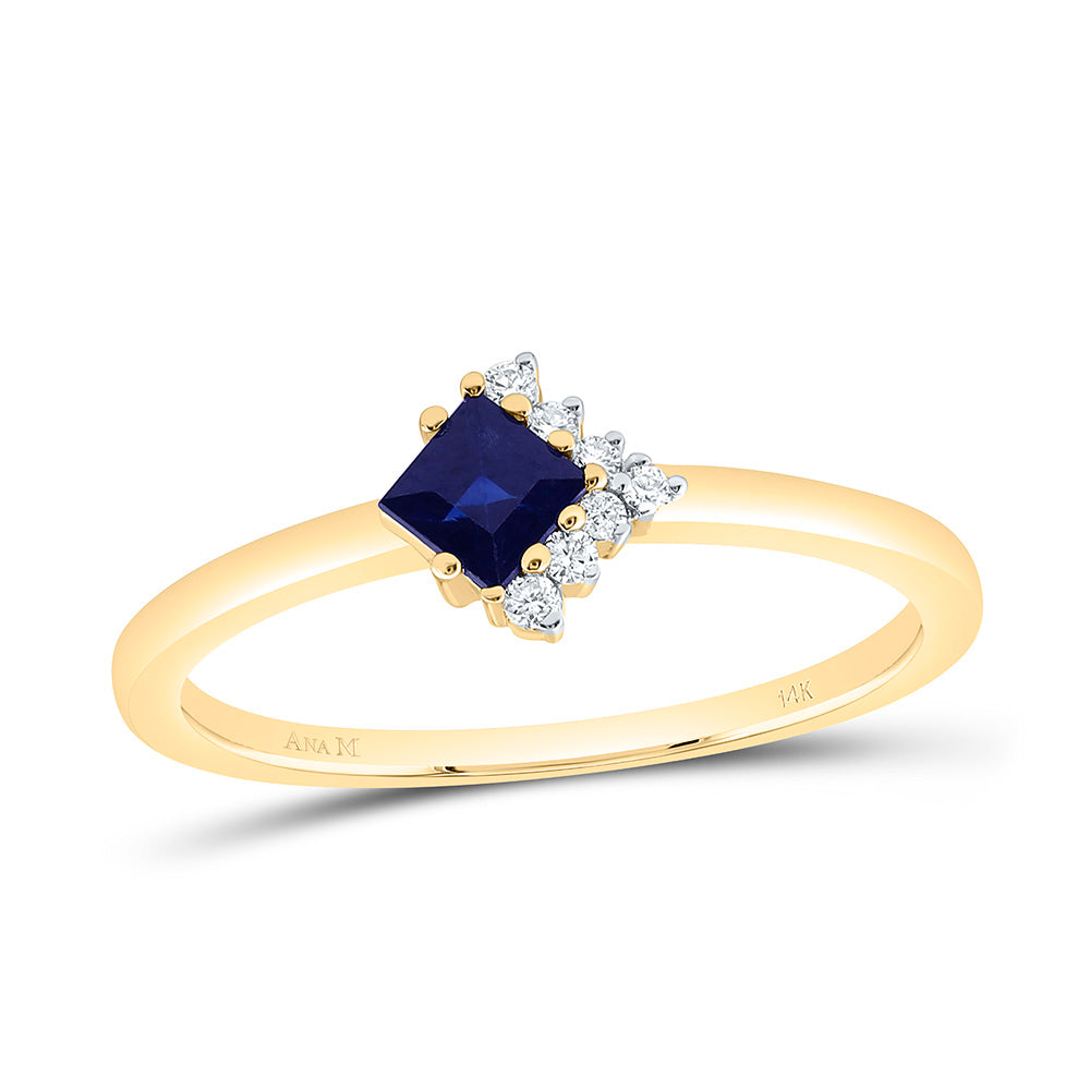 14K Yellow Gold 1/20Ctw Natural Diamond Ana M 3.50Mm Princess Pink Sapphire Natural Gem Ring