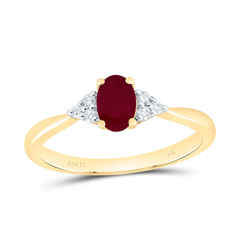 14K Yellow Gold 1/10Ctw Natural Diamond Ana M 6X4Mm Oval Pink Sapphire Natural Gem Oval Ring
