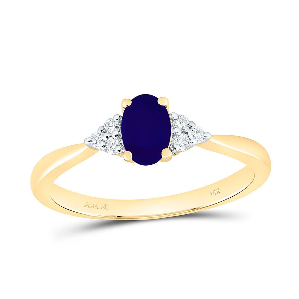 14K Yellow Gold 1/10Ctw Natural Diamond Ana M 6X4Mm Oval Pink Sapphire Natural Gem Oval Ring