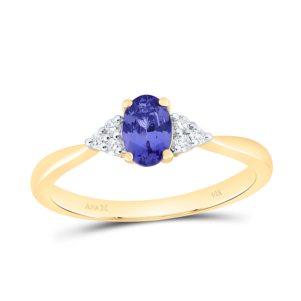 14K Yellow Gold 1/10Ctw Natural Diamond Ana M 6X4Mm Oval Pink Sapphire Natural Gem Oval Ring