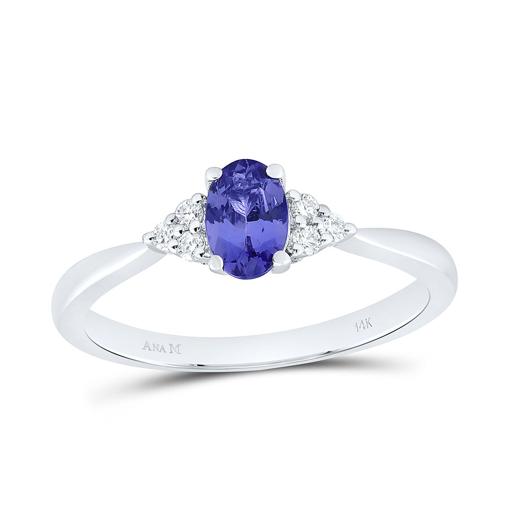 14K Yellow Gold 1/10Ctw Natural Diamond Ana M 6X4Mm Oval Pink Sapphire Natural Gem Oval Ring