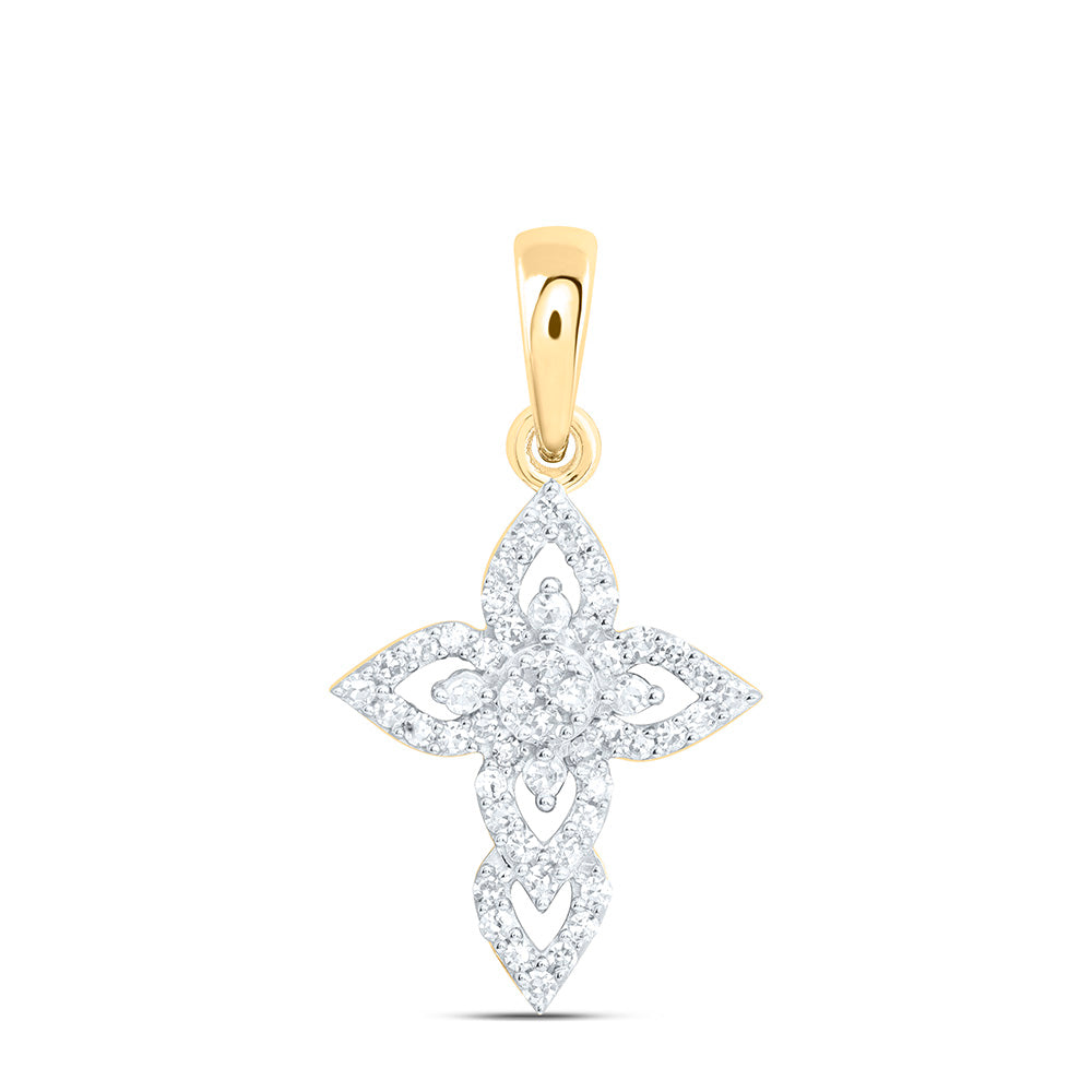 10K Yellow Or White Gold 1/6Ctw Natural Diamond Fashion Cross Pendant