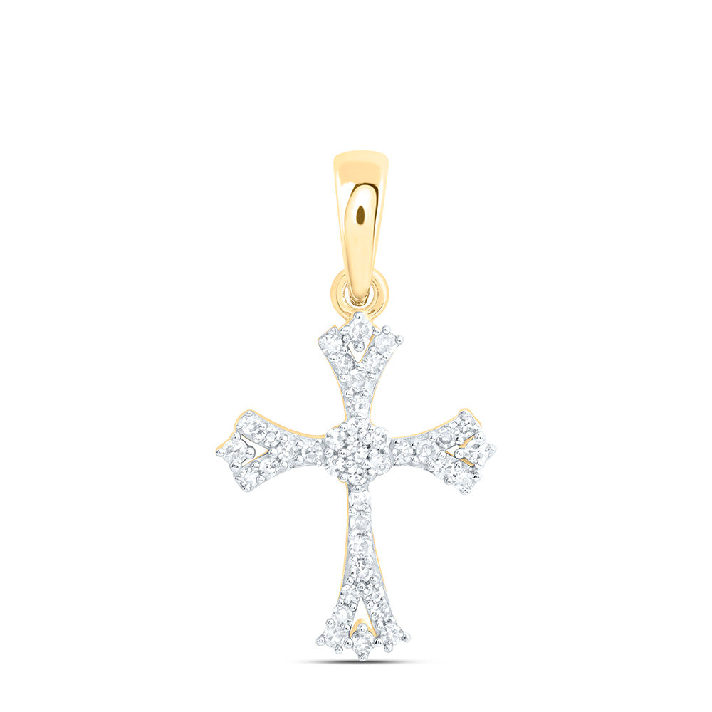 10K Yellow Or White Gold 1/8Ctw Natural Diamond Fashion Cross Pendant