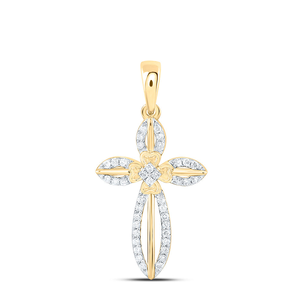 10K Yellow Or White Gold 1/5Ctw Natural Diamond Cn Fashion Cross Pendant