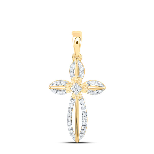 10K Yellow Or White Gold 1/5Ctw Natural Diamond Cn Fashion Cross Pendant