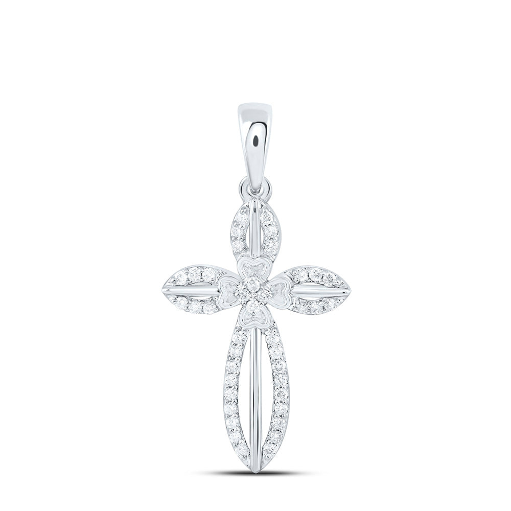 10K Yellow Or White Gold 1/5Ctw Natural Diamond Cn Fashion Cross Pendant