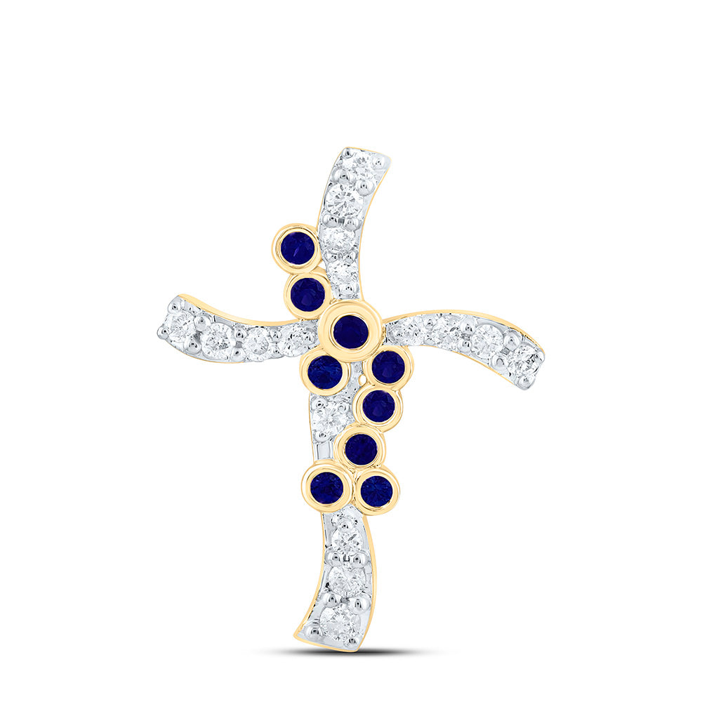 14K Yellow Or White Gold 1/8Ctw Natural Diamond Cn 1/20Ct Round Natural Gem Cross Pendant