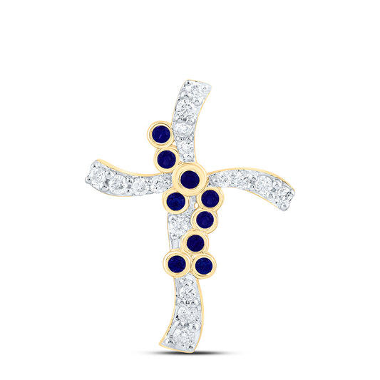 14K Yellow Or White Gold 1/8Ctw Natural Diamond Cn 1/20Ct Round Natural Gem Cross Pendant
