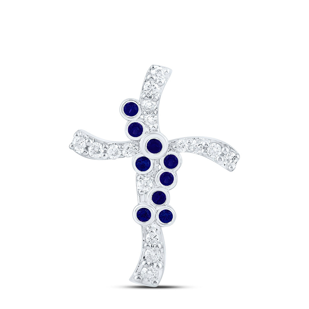 14K Yellow Or White Gold 1/8Ctw Natural Diamond Cn 1/20Ct Round Natural Gem Cross Pendant