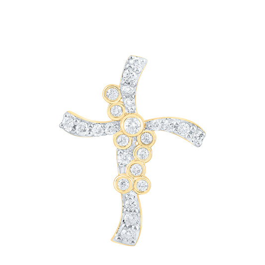 10K Yellow Or White Gold 1/5Ctw Natural Diamond Cn Fashion Cross Pendant