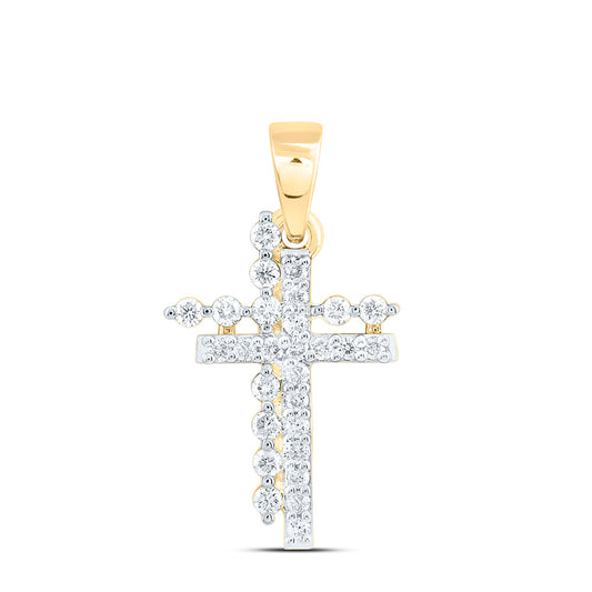 10K Yellow Or White Gold 1/5Ctw Natural Diamond Cn Fashion Cross Pendant