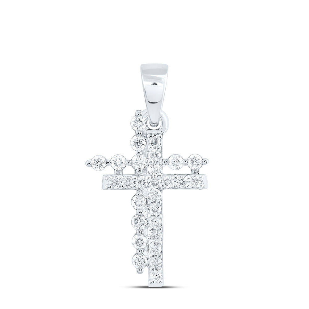 10K Yellow Or White Gold 1/5Ctw Natural Diamond Cn Fashion Cross Pendant