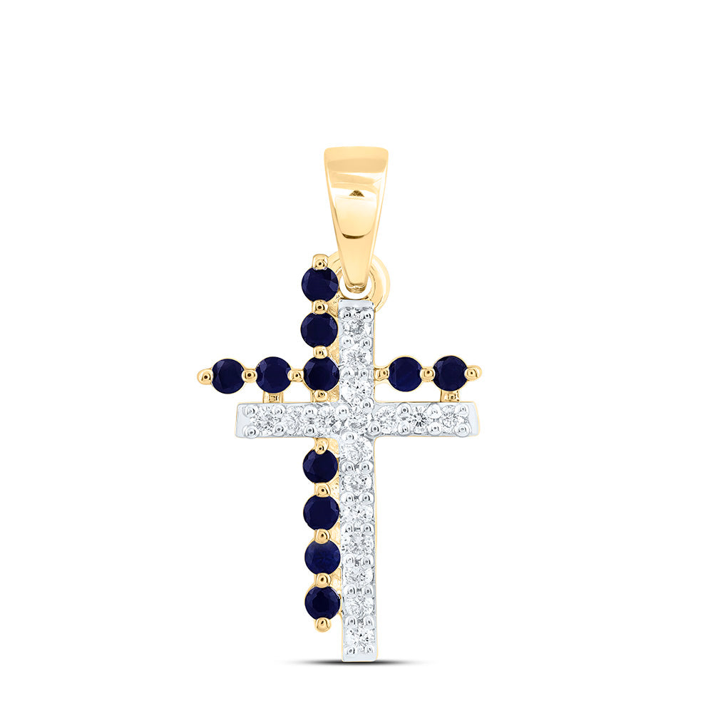 14K Yellow Or White Gold 1/10Ctw Natural Diamond Cn 1/10Ct Round Natural Gem Cross Pendant
