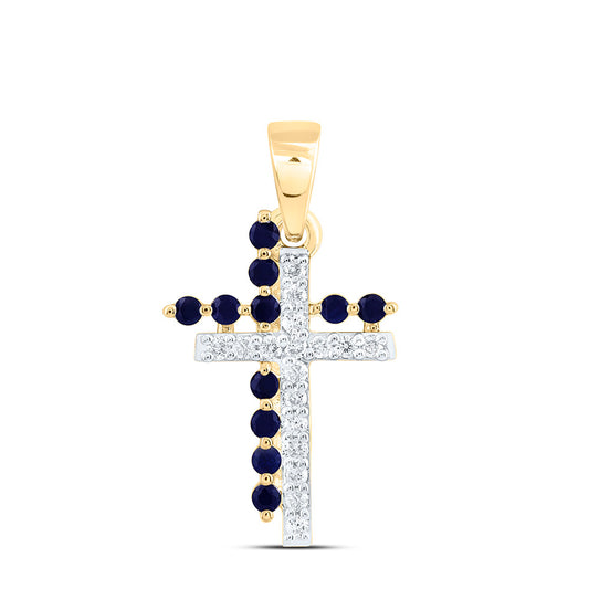 14K Yellow Or White Gold 1/10Ctw Natural Diamond Cn 1/10Ct Round Natural Gem Cross Pendant