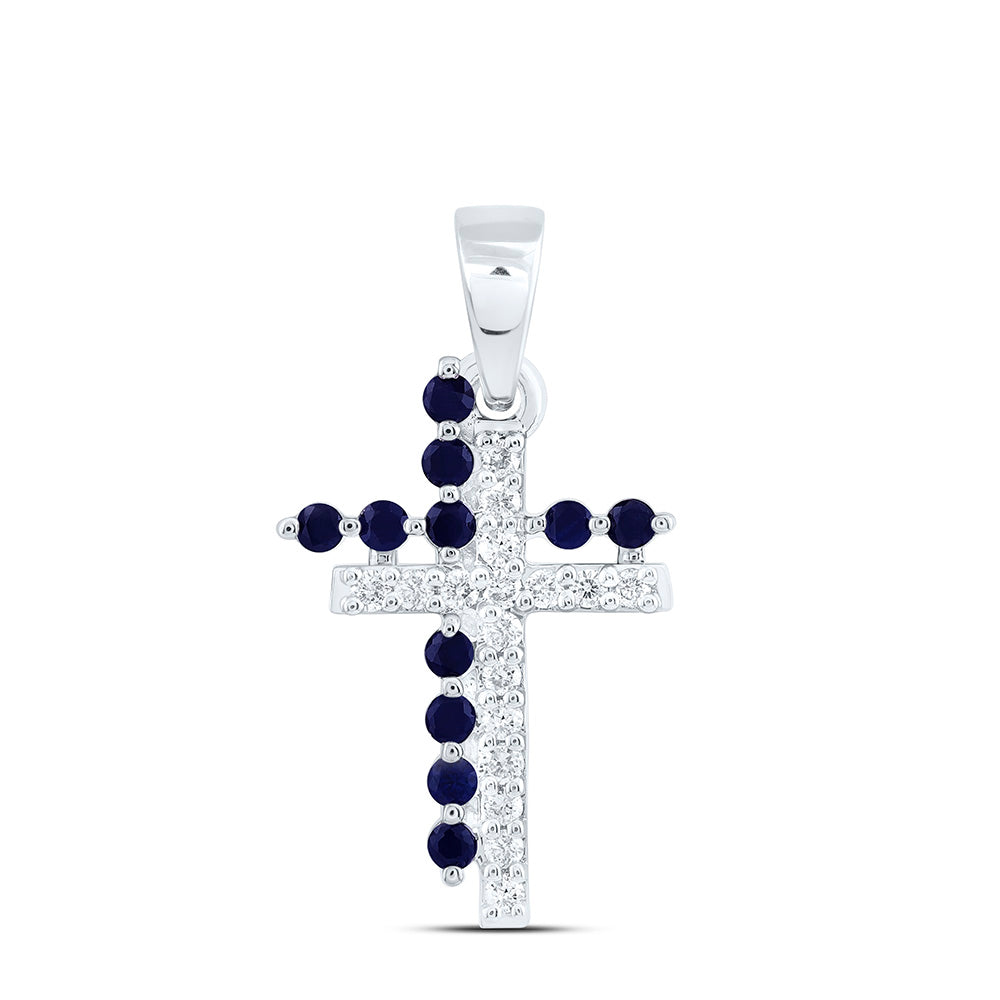 14K Yellow Or White Gold 1/10Ctw Natural Diamond Cn 1/10Ct Round Natural Gem Cross Pendant