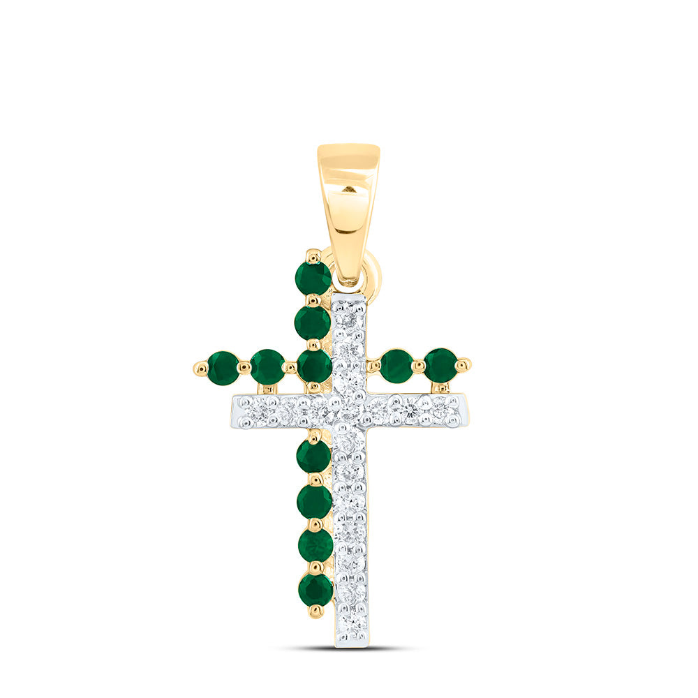 14K Yellow Or White Gold 1/10Ctw Natural Diamond Cn 1/10Ct Round Natural Gem Cross Pendant