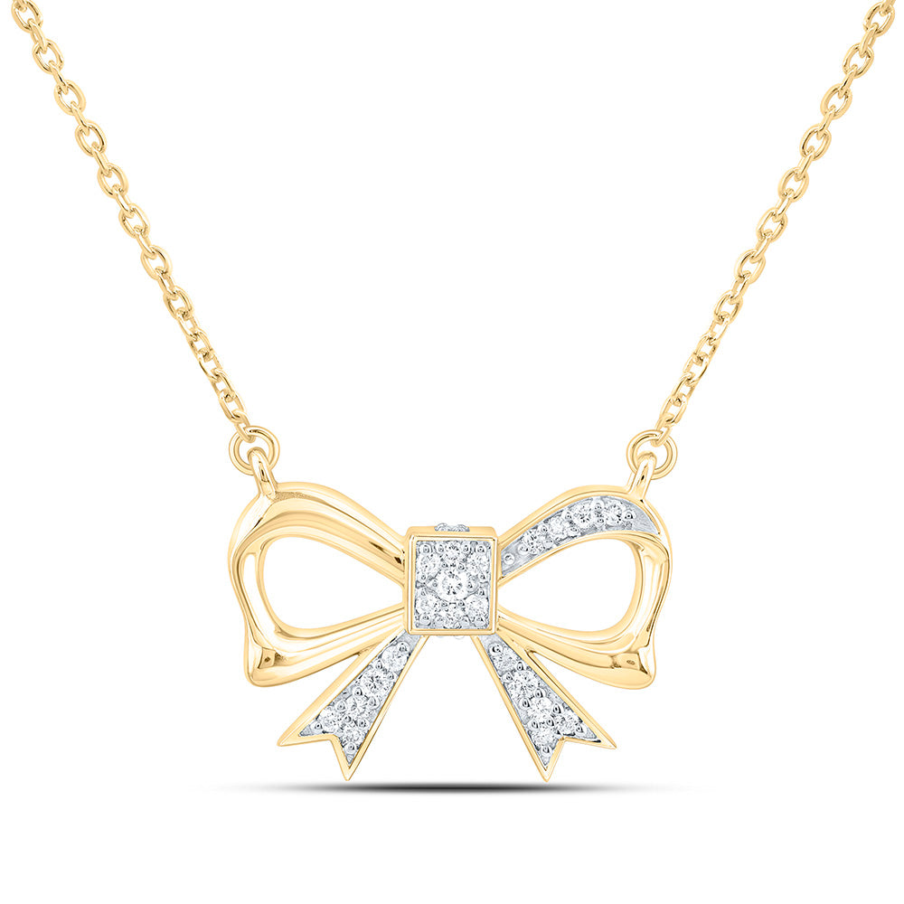 10K Yellow Or White Gold  1/8Ctw Natural Diamond Cn Fashion Bow Necklace (18 Inch)