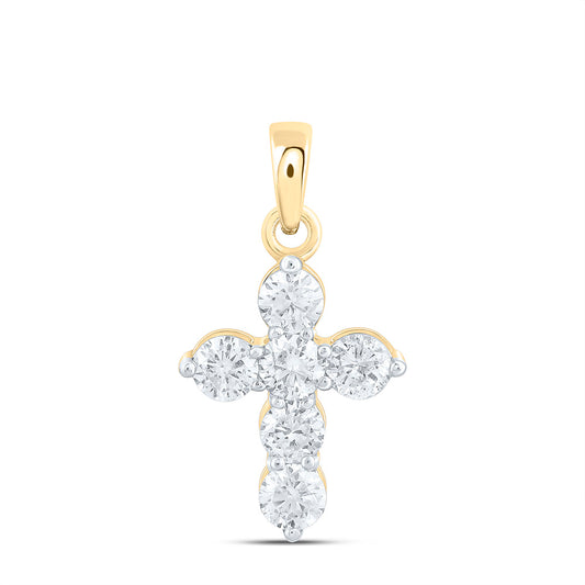 10K Yellow Or White Gold 1/4Ctw Natural Diamond Cn Fashion Cross Pendant