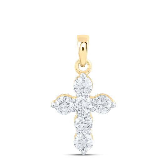 14K Yellow Or White Gold 1/4Ctw Natural Diamond Cn Fashion Cross Pendant