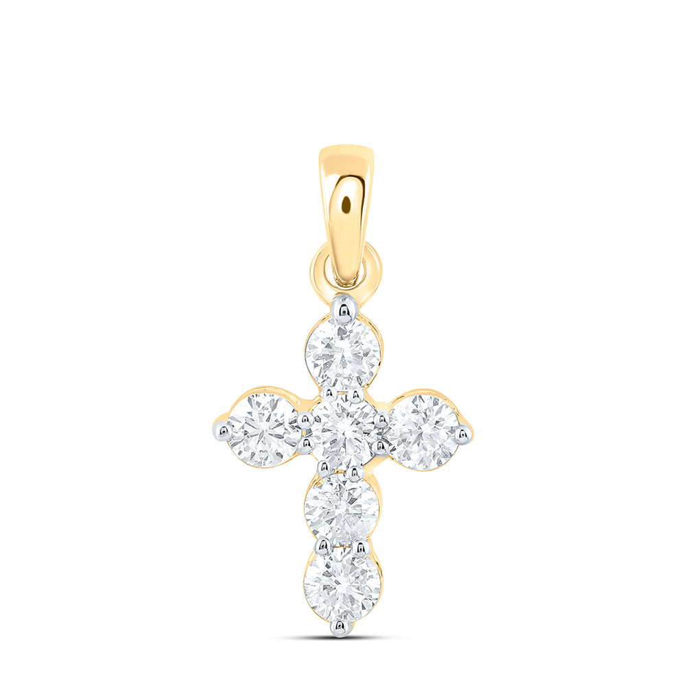 10K Yellow Or White Gold 1/2Ctw Natural Diamond Cn Fashion Cross Pendant