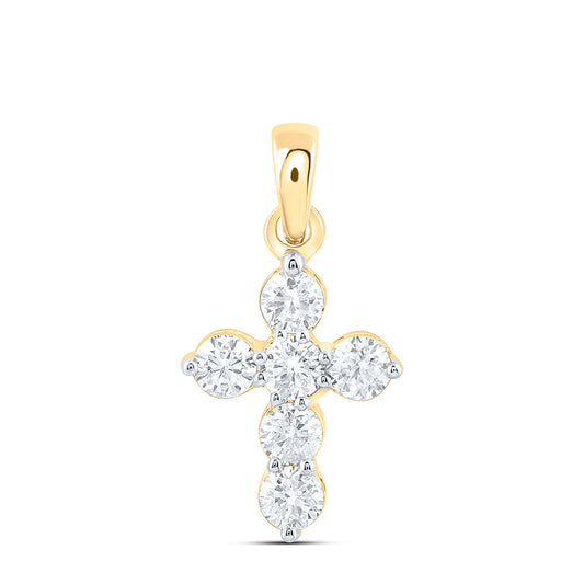 10K Yellow Or White Gold 1/2Ctw Natural Diamond Cn Fashion Cross Pendant